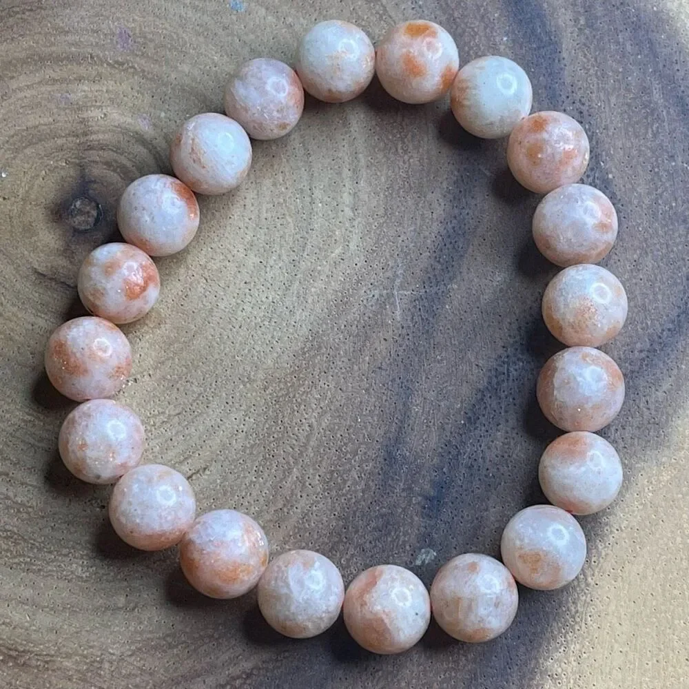 Sunstone stretch beaded bracelet 7” crystal healing beads 10mm Norse Viking